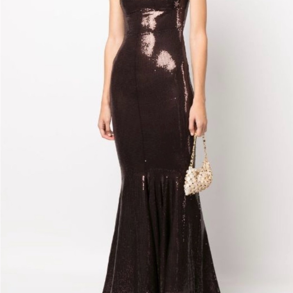 Elegant Brown Sequin Evening Gown